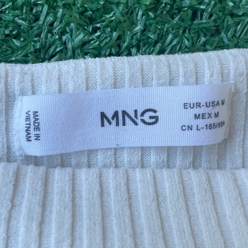 Mango White Rib-Knit Square-Neck Crop Tank - Picture 4 of 5